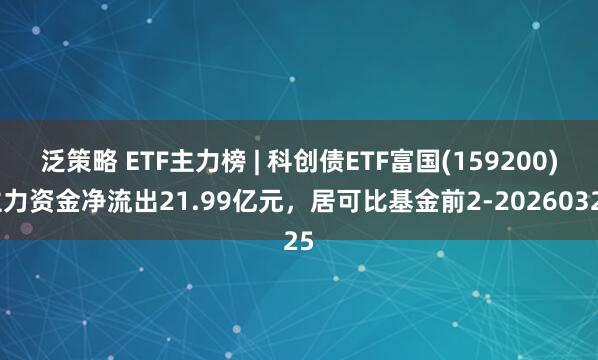 泛策略 ETF主力榜 | 科创债ETF富国(159200)主力资金净流出21.99亿元，居可比基金前2-20260325